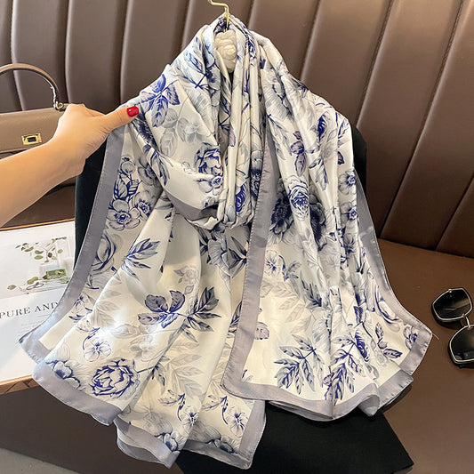 Silk elegant blue and white porcelain scarf