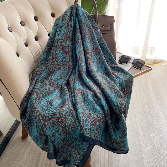 Blue and Green Totem Personalized Simulated Silk Scarf