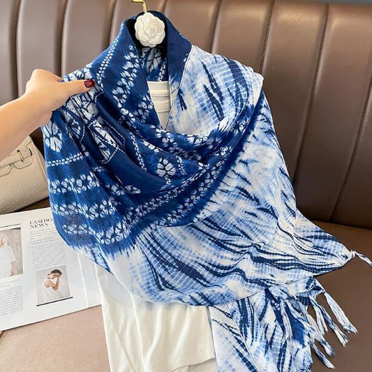 Literary intellectual ethnic style fringe cotton scarf