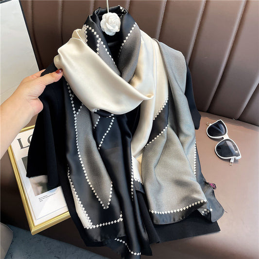 Geometric color-block satin scarf