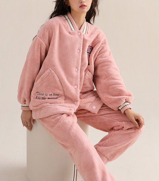 Coral velvet casual wearable loungewear two-piece set