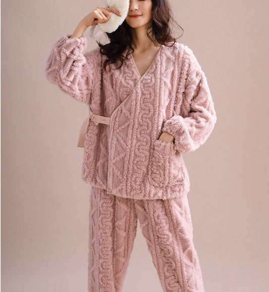 Coral Fleece Sleepwear Japanese-Style Tie Home Loungewear