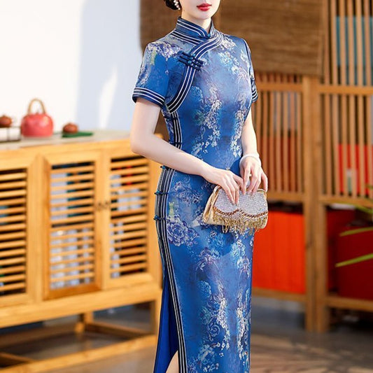 Elegant Ethnic-Style Cheongsam with Tummy Coverage and Print