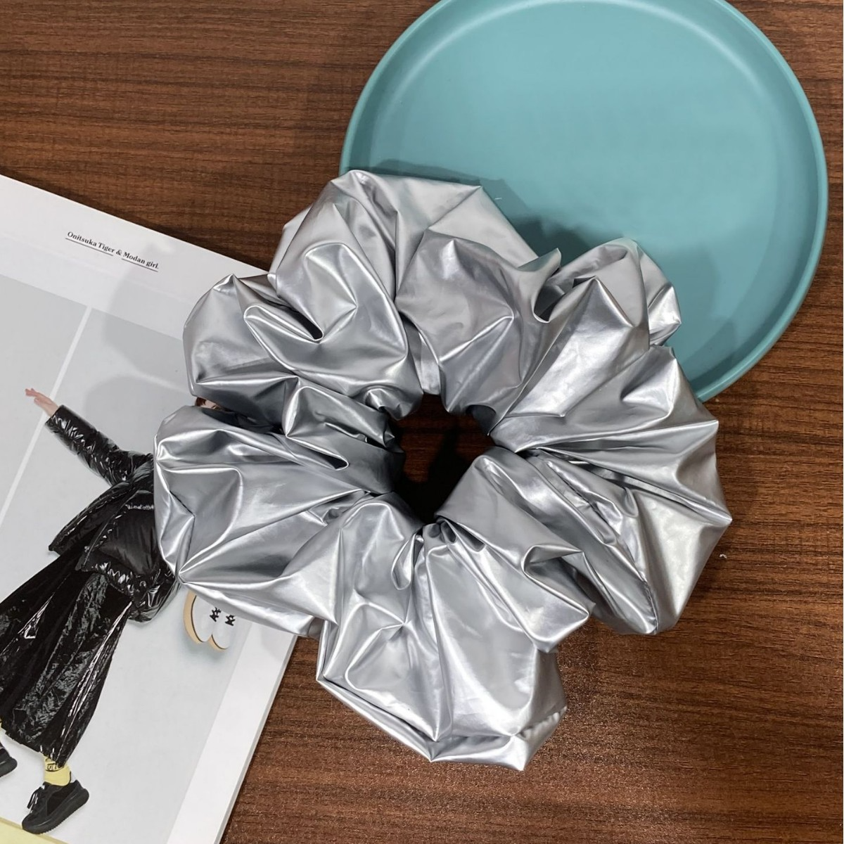 Metallic Silver Oversized Scrunchie