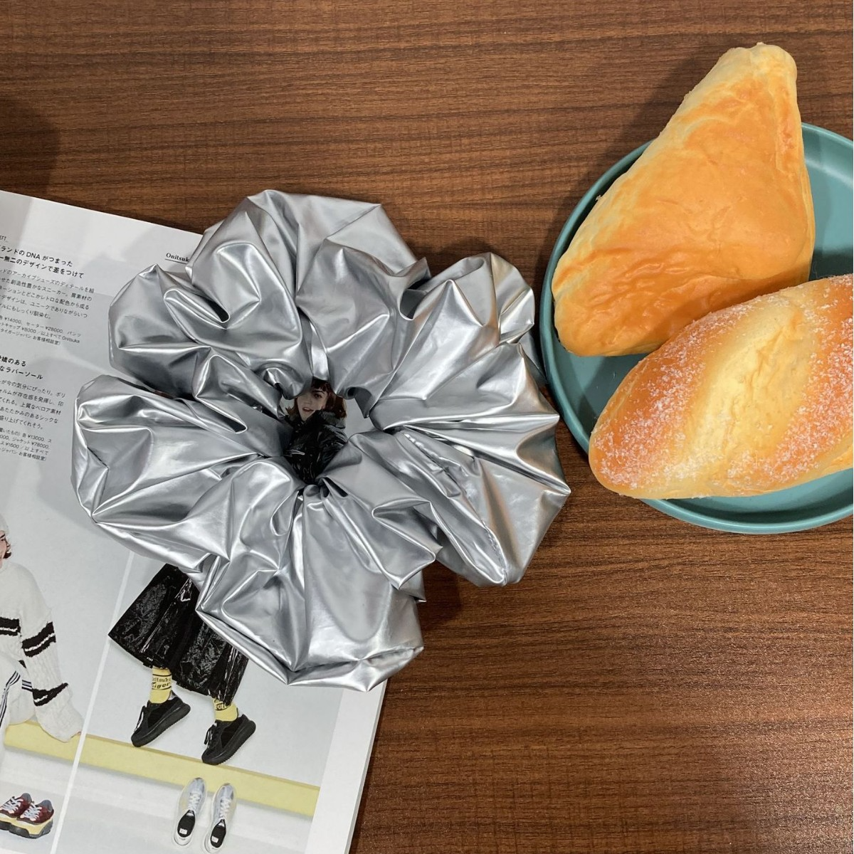 Metallic Silver Oversized Scrunchie