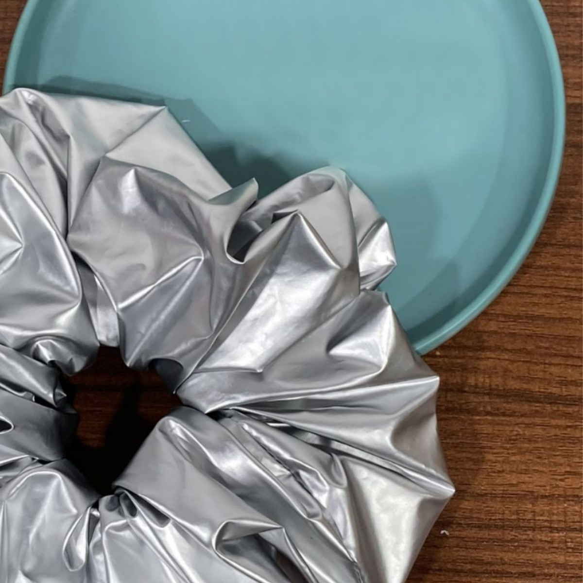 Metallic Silver Oversized Scrunchie