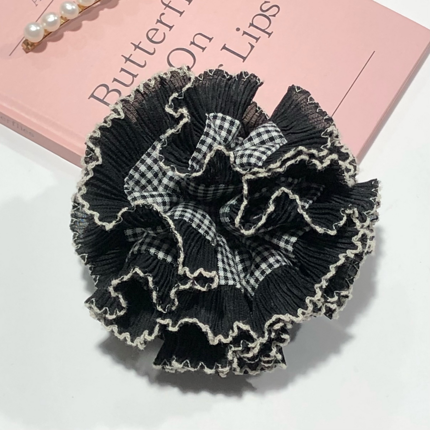 Midnight Gingham Ruffle Scrunchie
