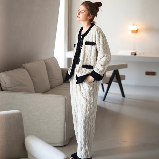 Houndstooth Loungewear Wearable Warm Plush Pajamas
