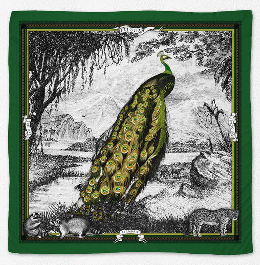 Peacock Feathers - Green Silk Scarf