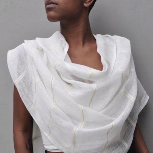White Gauze Stripe Linen Scarf / Shawl Wrap from Ethiopia