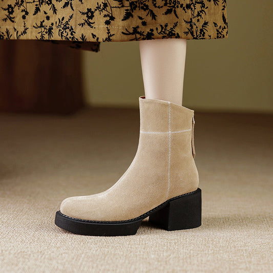 Jolie Nude Suede Boots with Wool