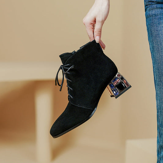 Indya Suede Burgundy Ankle Boots