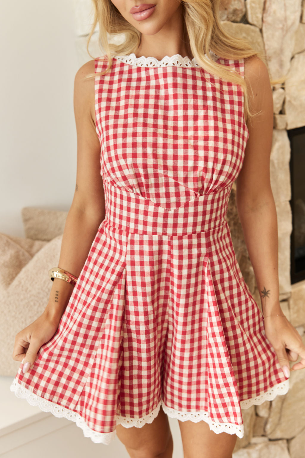 CATIE PLAYSUIT- RED GINGHAM