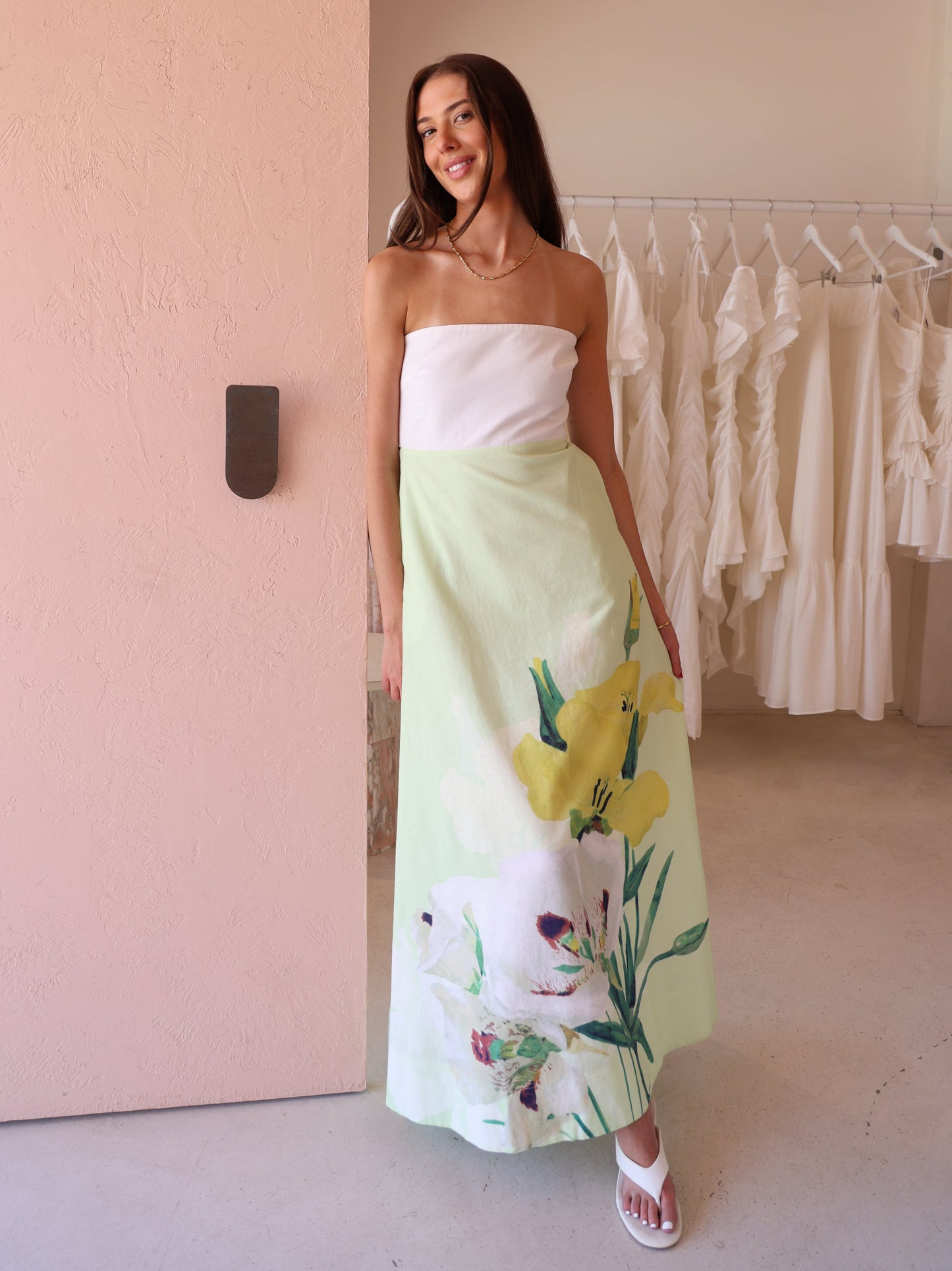 By Nicola Wavy Strapless Maxi Dress in Fiori