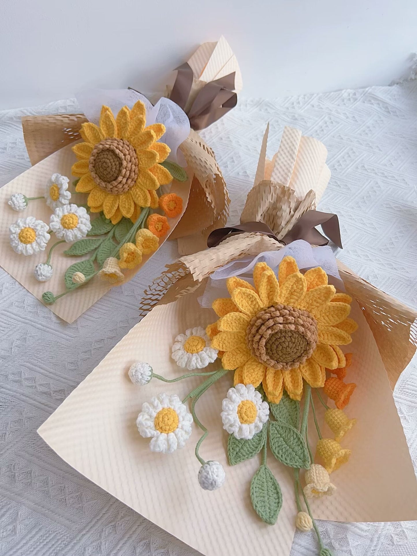 Handmade sunflower crocheted bouquet