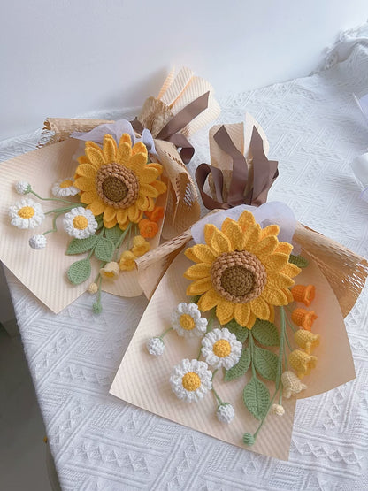 Handmade sunflower crocheted bouquet