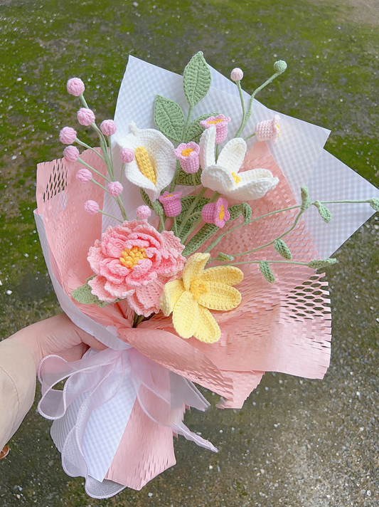 Handmade Crochet Lily and Peony Bouquet