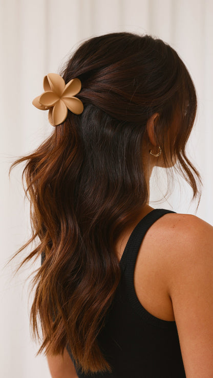 Hibiscus Matte Flower Claw Clip - Tan