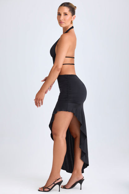 Asymmetric Cut-Out Halterneck Midaxi Dress in Black