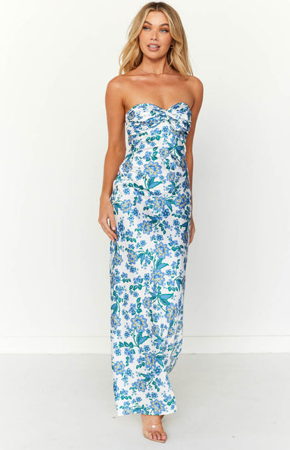 Ashley Blue Floral Formal Maxi Dress