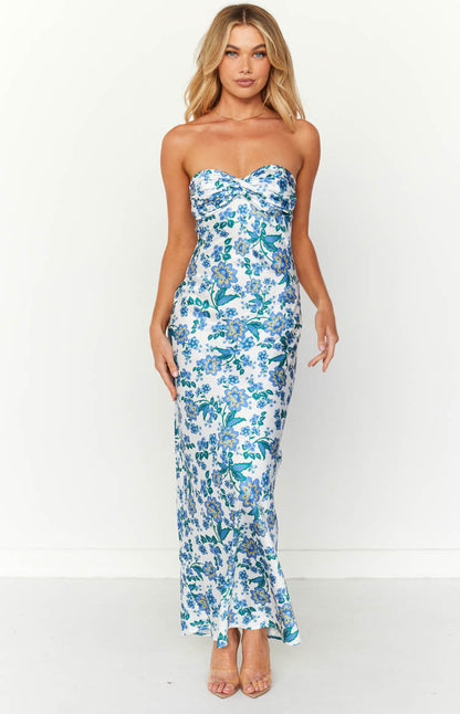 Ashley Blue Floral Formal Maxi Dress