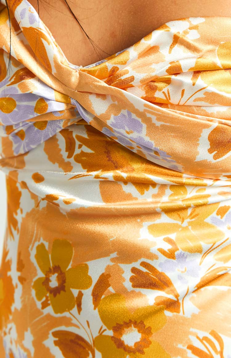 Ashley Orange Floral Formal Maxi Dress