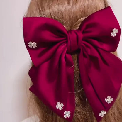 Bow Hair Clip with Rhinestone Accents