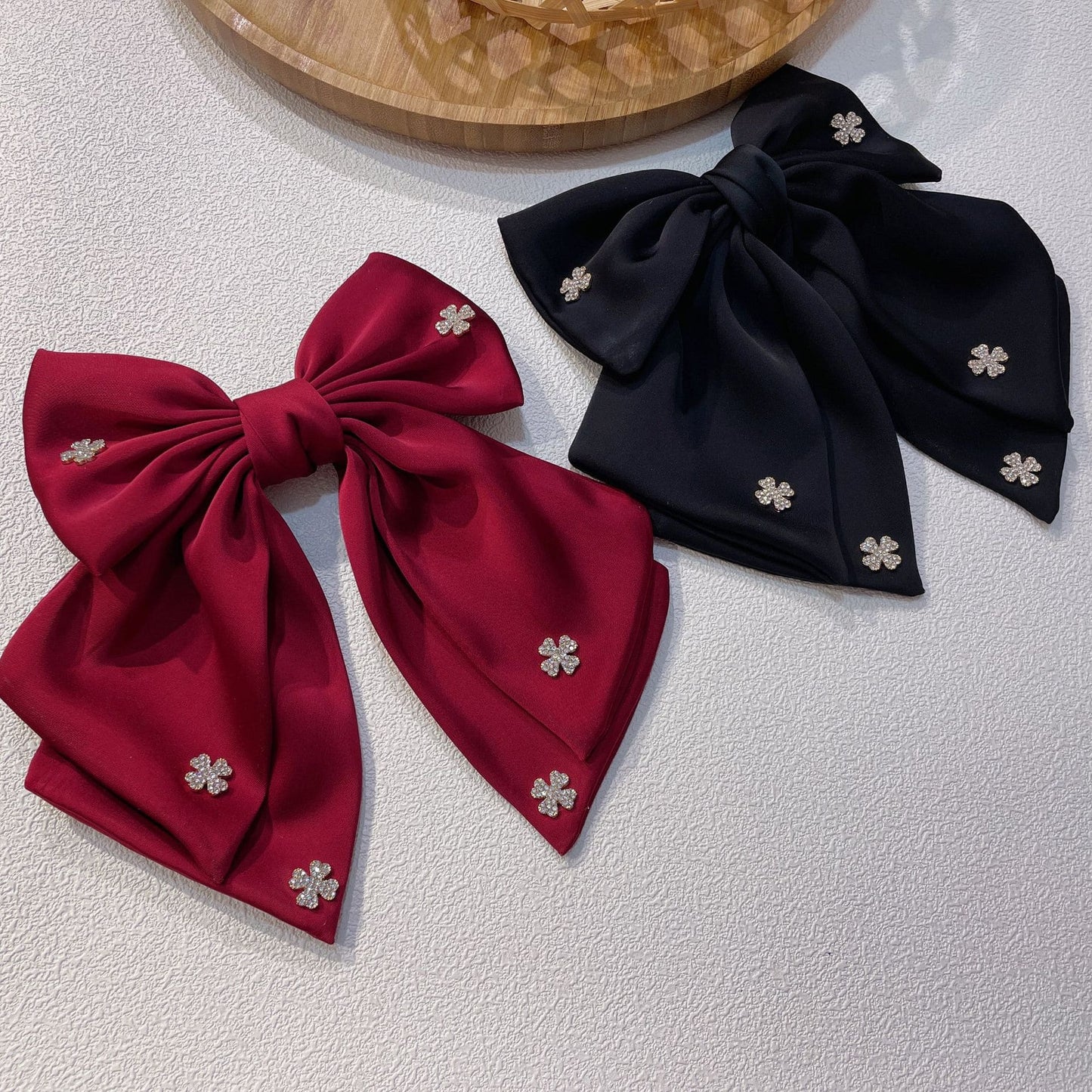 Bow Hair Clip with Rhinestone Accents