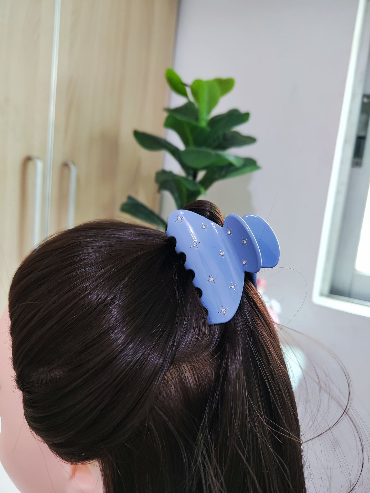 Blue Hair Claw with Crystal Accents