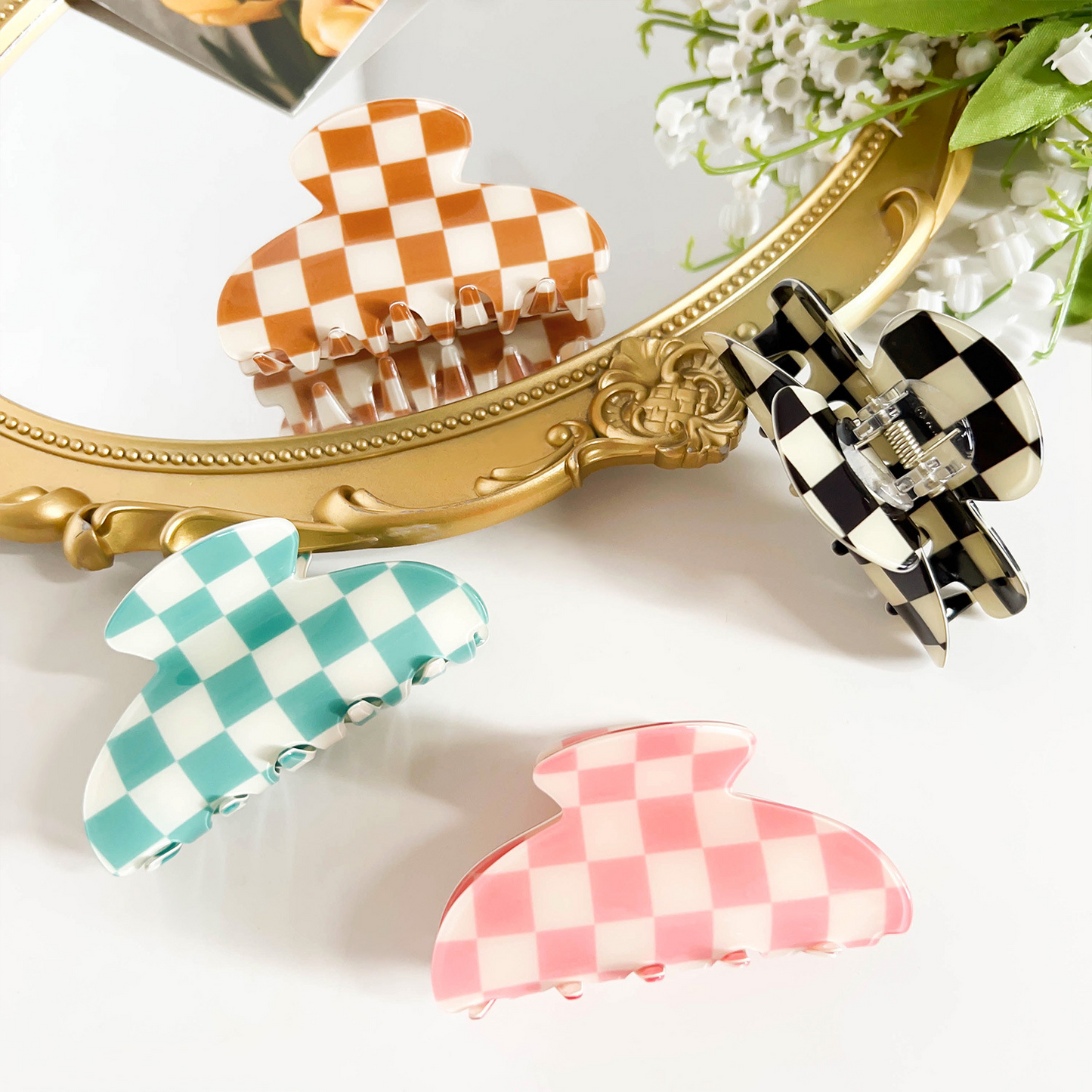 Checkerboard Hair Claw Clip