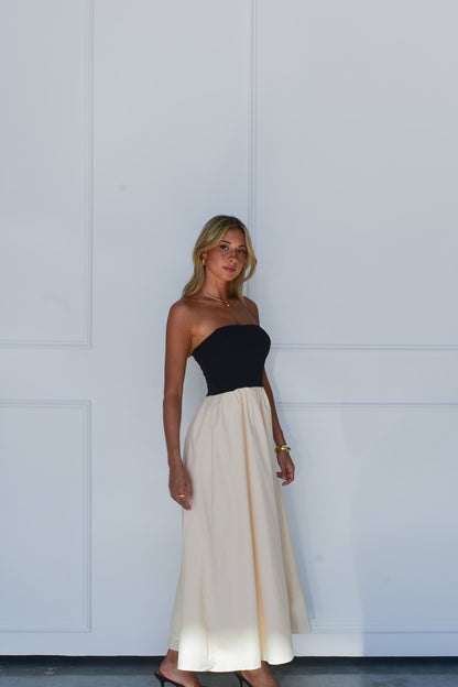 ELEANOR DRESS - BEIGE AND BLACK