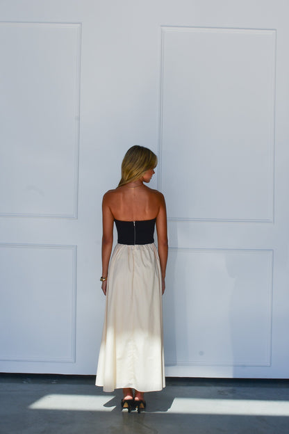 ELEANOR DRESS - BEIGE AND BLACK