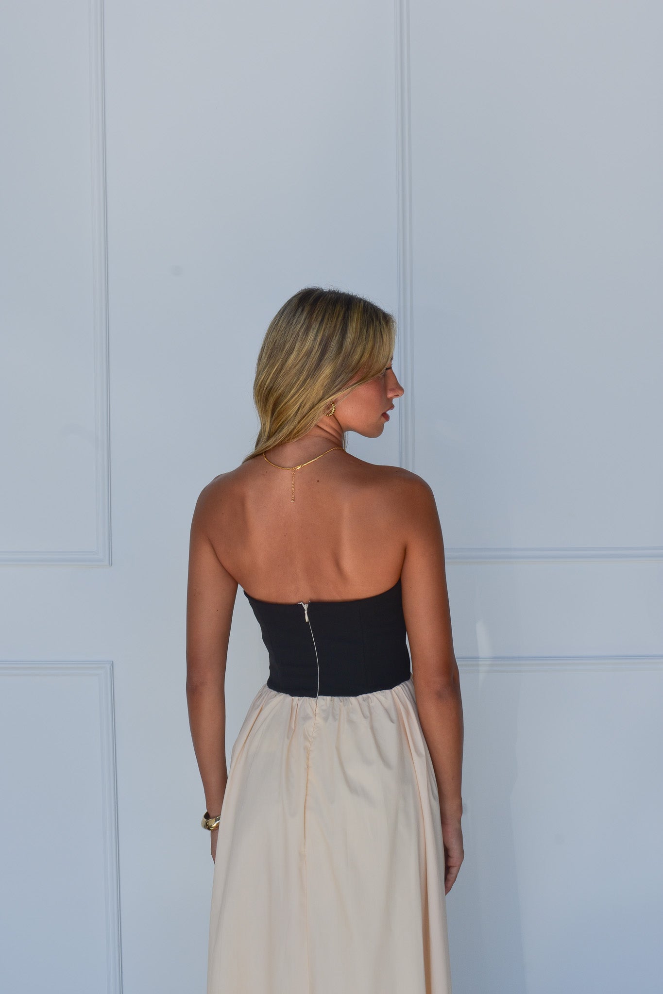 ELEANOR DRESS - BEIGE AND BLACK