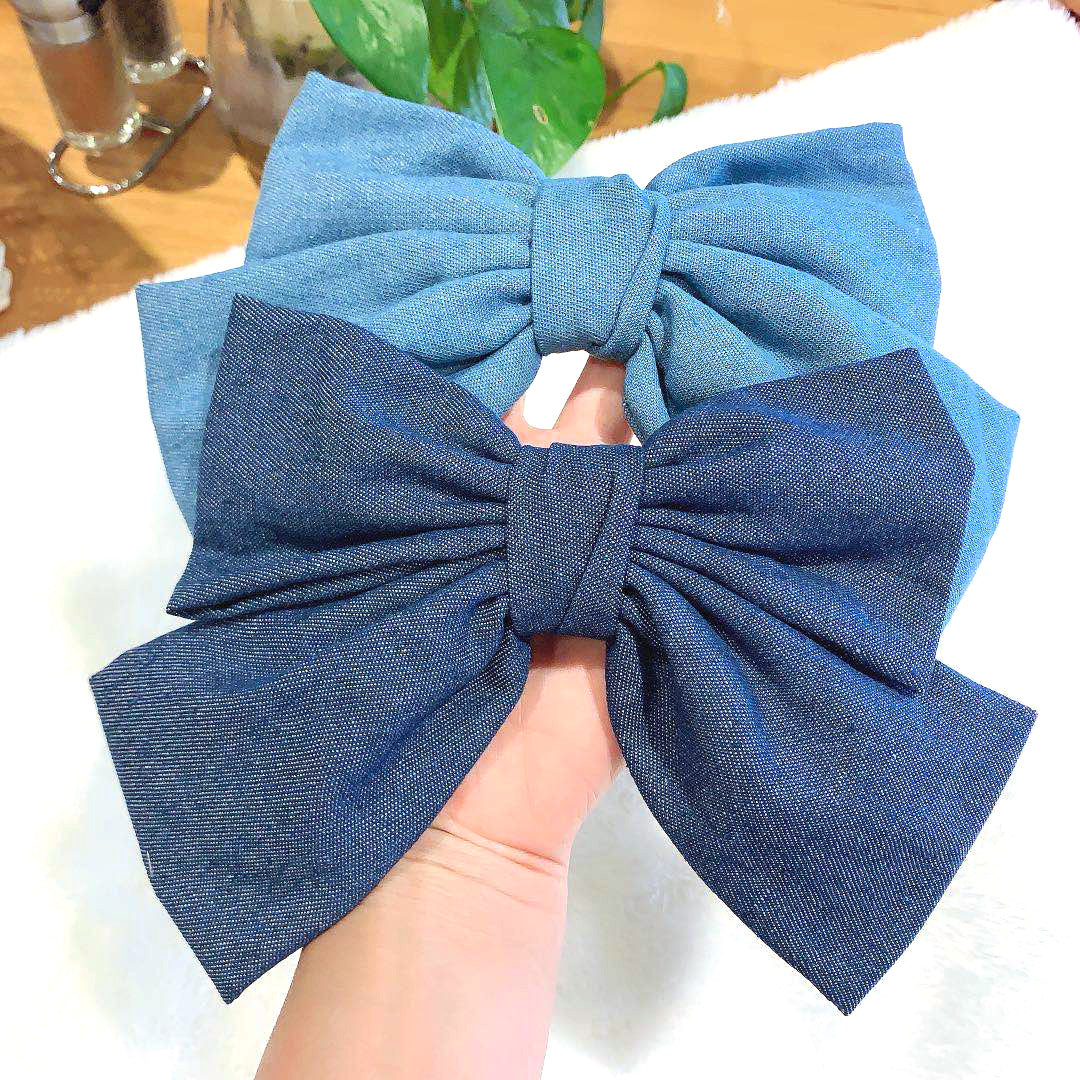 Denim Oversized Bow Hair Clip