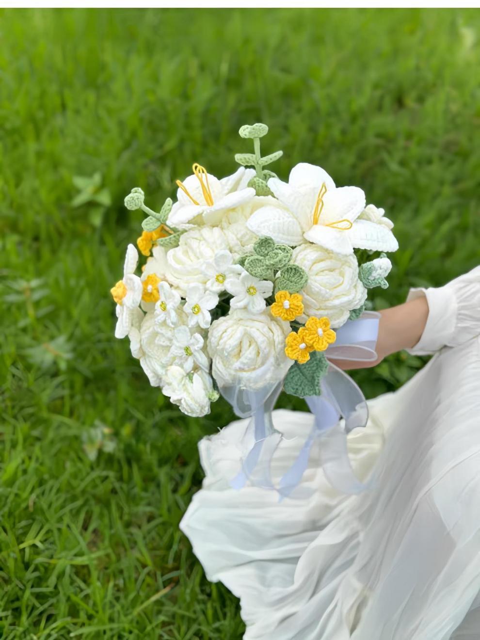 Elegant Crochet White Lily Wedding Bouquet