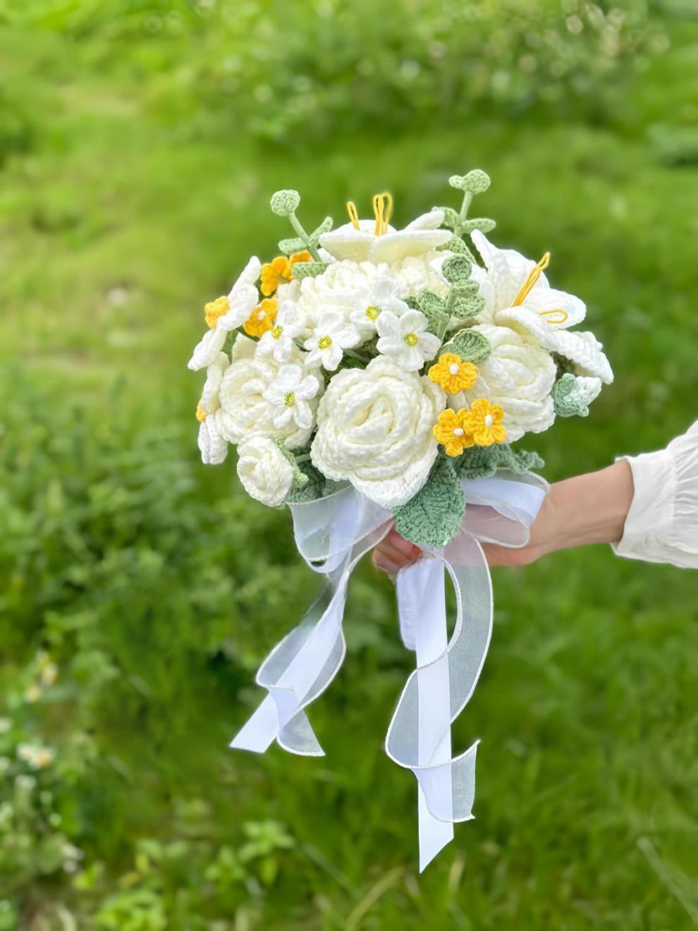 Elegant Crochet White Lily Wedding Bouquet