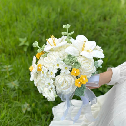 Elegant Crochet White Lily Wedding Bouquet