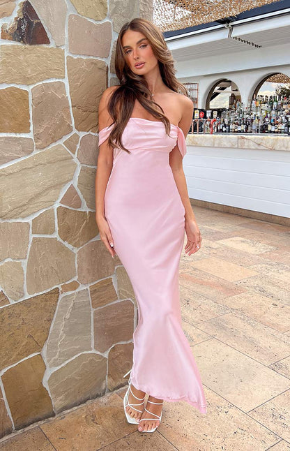 Ella Light Pink Off Shoulder Formal Maxi Dress