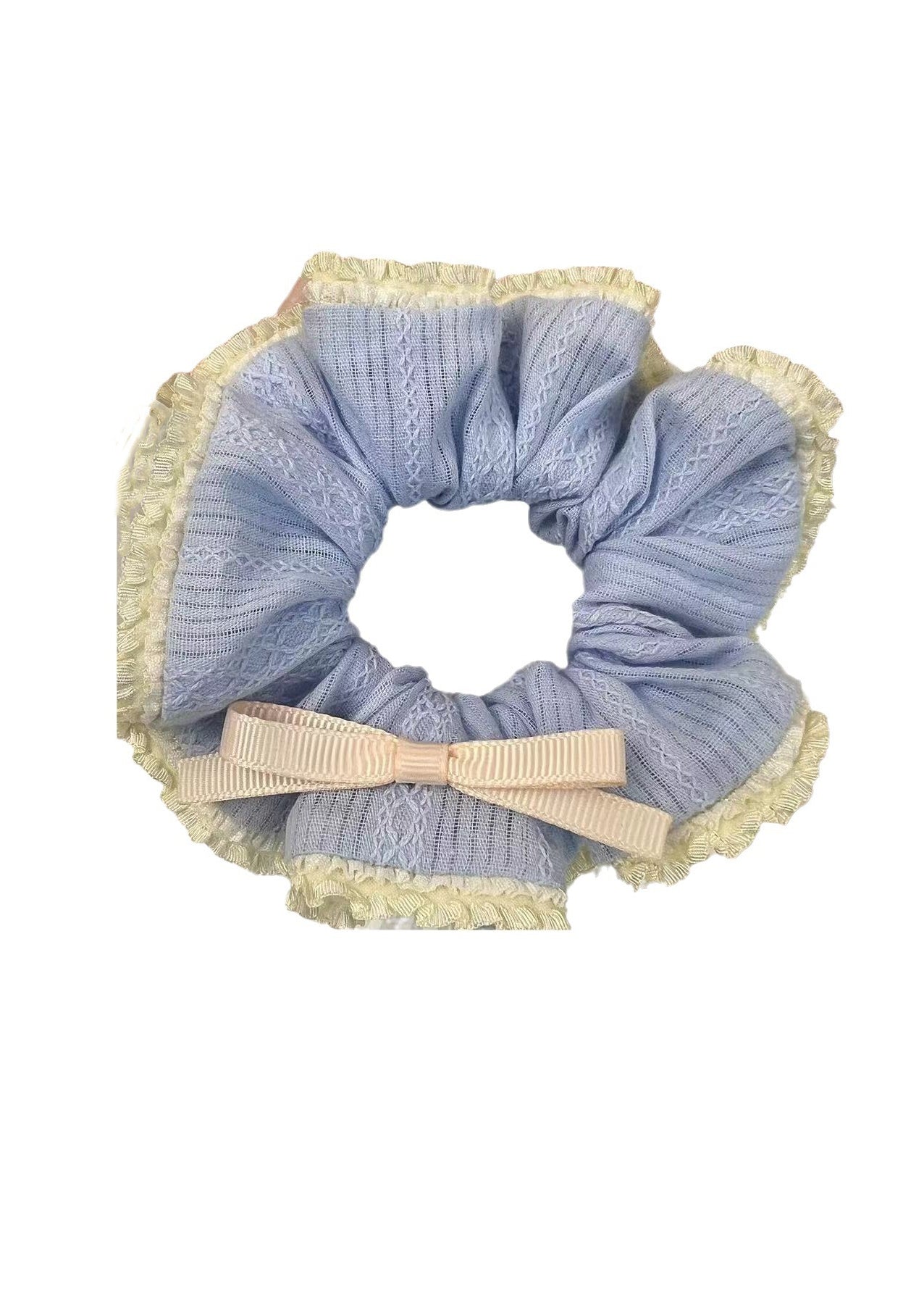 Handmade Blue Ruffle Bow Scrunchie