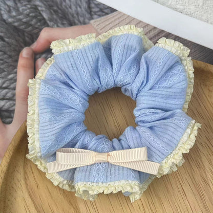 Handmade Blue Ruffle Bow Scrunchie