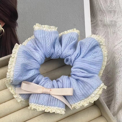 Handmade Blue Ruffle Bow Scrunchie