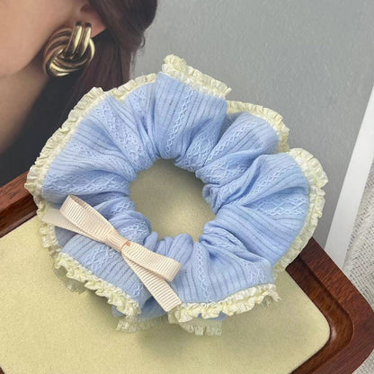 Handmade Blue Ruffle Bow Scrunchie