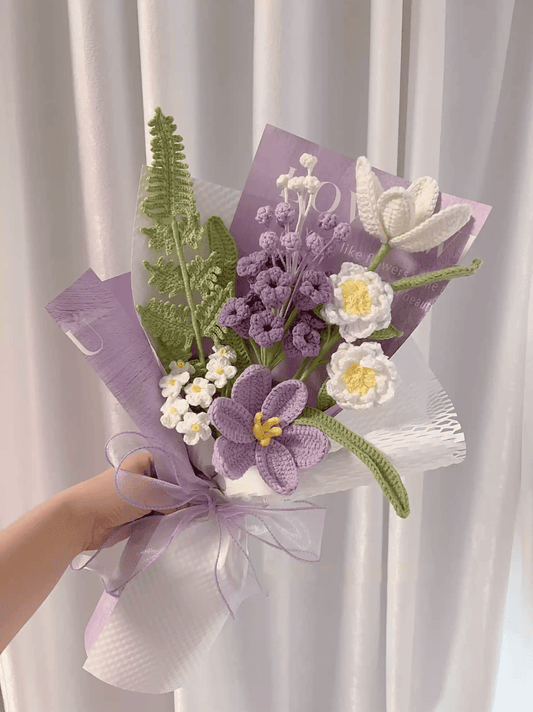 Handmade Crochet Bouquet – Purple Elegance & White Blooms