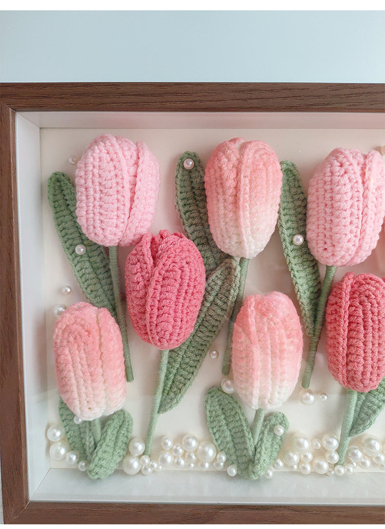 Handmade Crochet Pink Tulip Frame