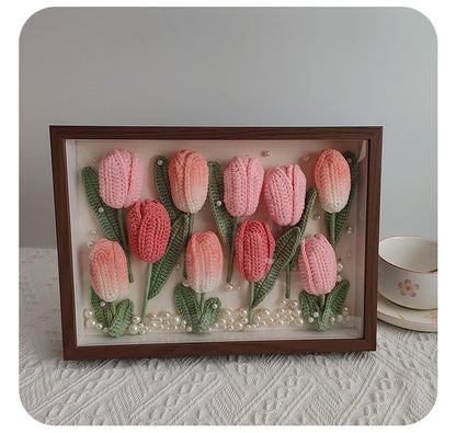 Handmade Crochet Pink Tulip Frame