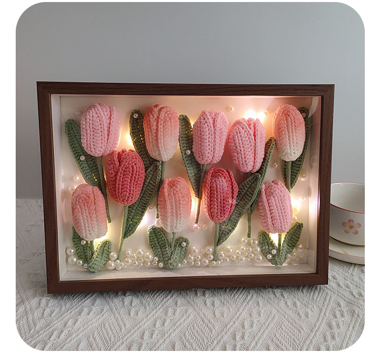 Handmade Crochet Pink Tulip Frame