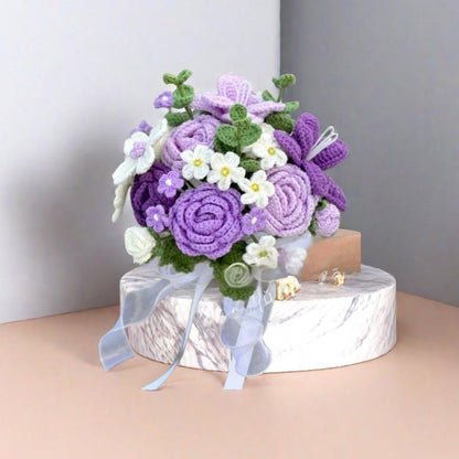 Handmade Crochet Purple Flowers Bouquet – Perfect Wedding Bridal Bouquet & Timeless Keepsake