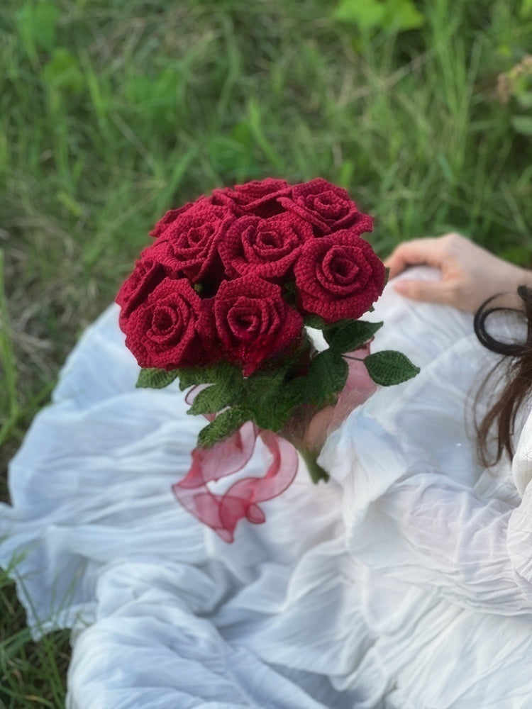 Handmade Crochet Rose Bridal Bouquet Gift  Decor