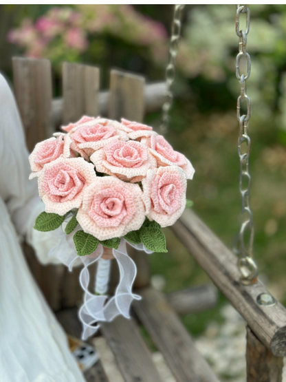 Handmade Crochet Rose Bridal Bouquet Gift  Decor