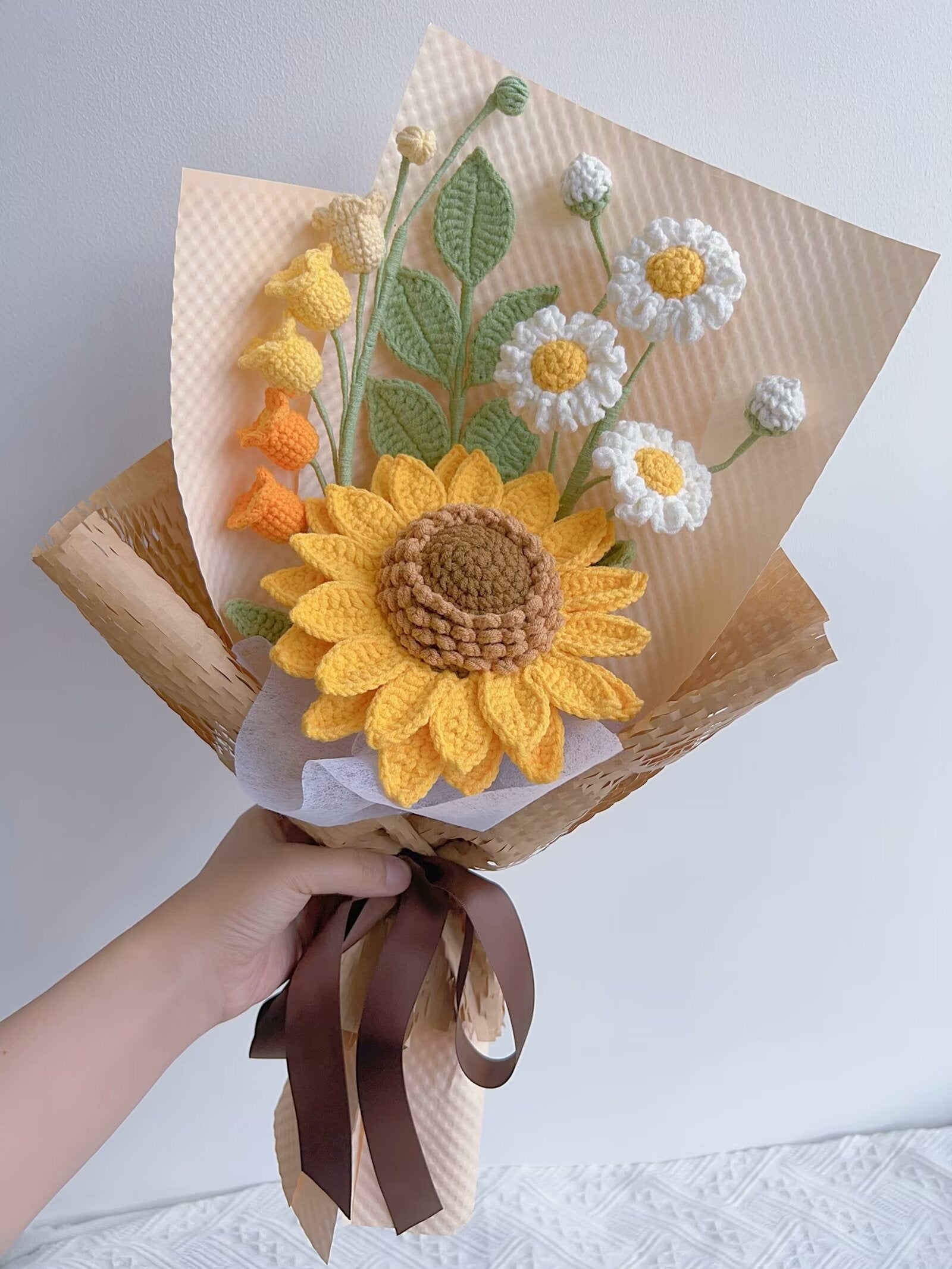 Handmade sunflower crocheted bouquet